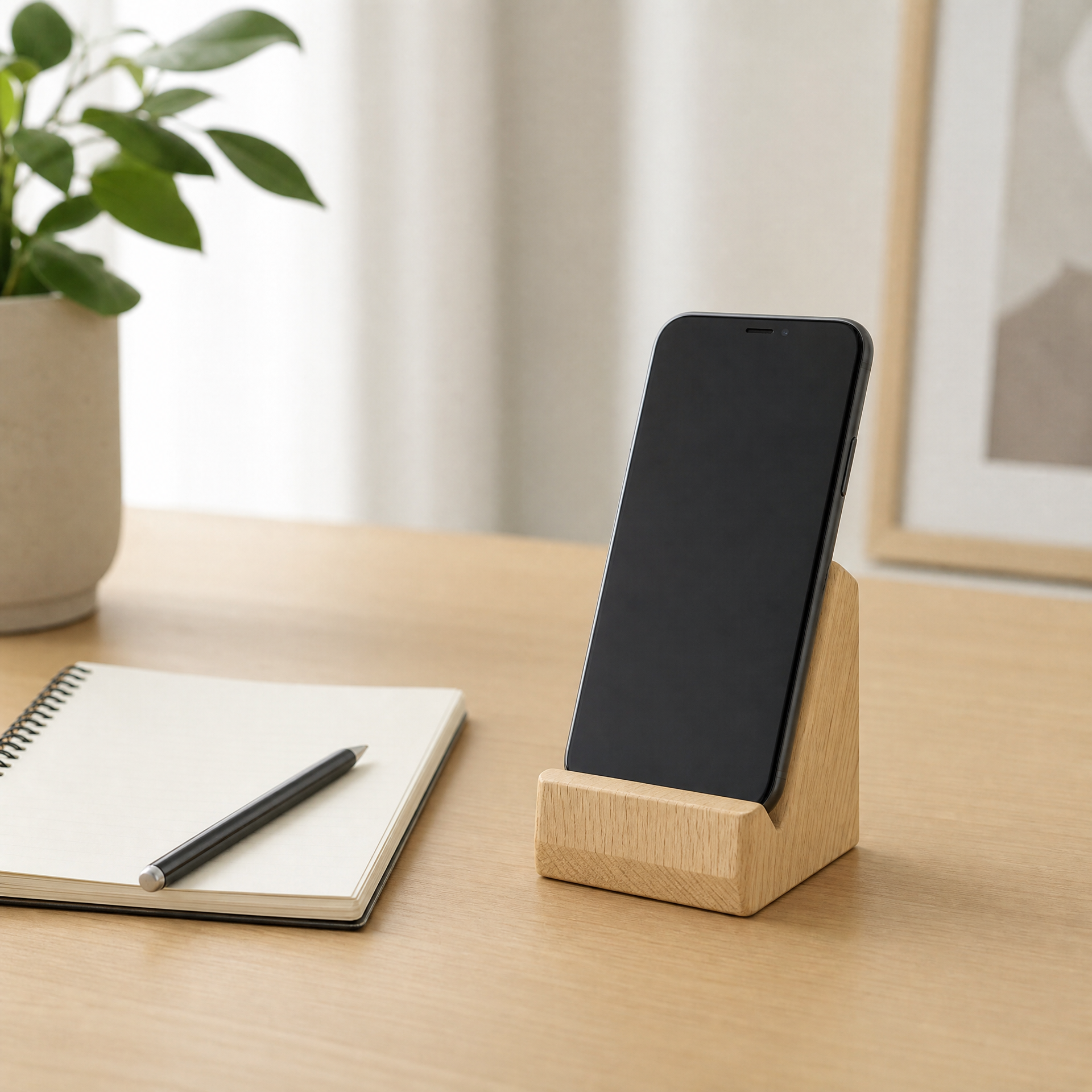 Light Oak Desktop Phone Stand - lifestyle product view