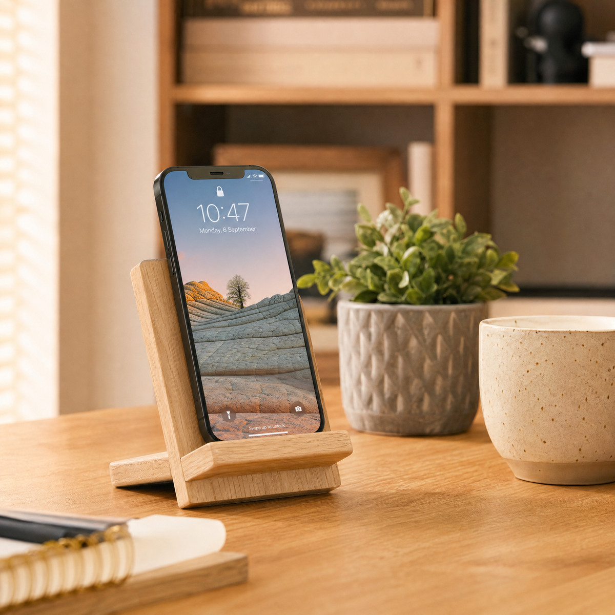 Light Oak Desktop Phone Stand - alternate lifestyle product view