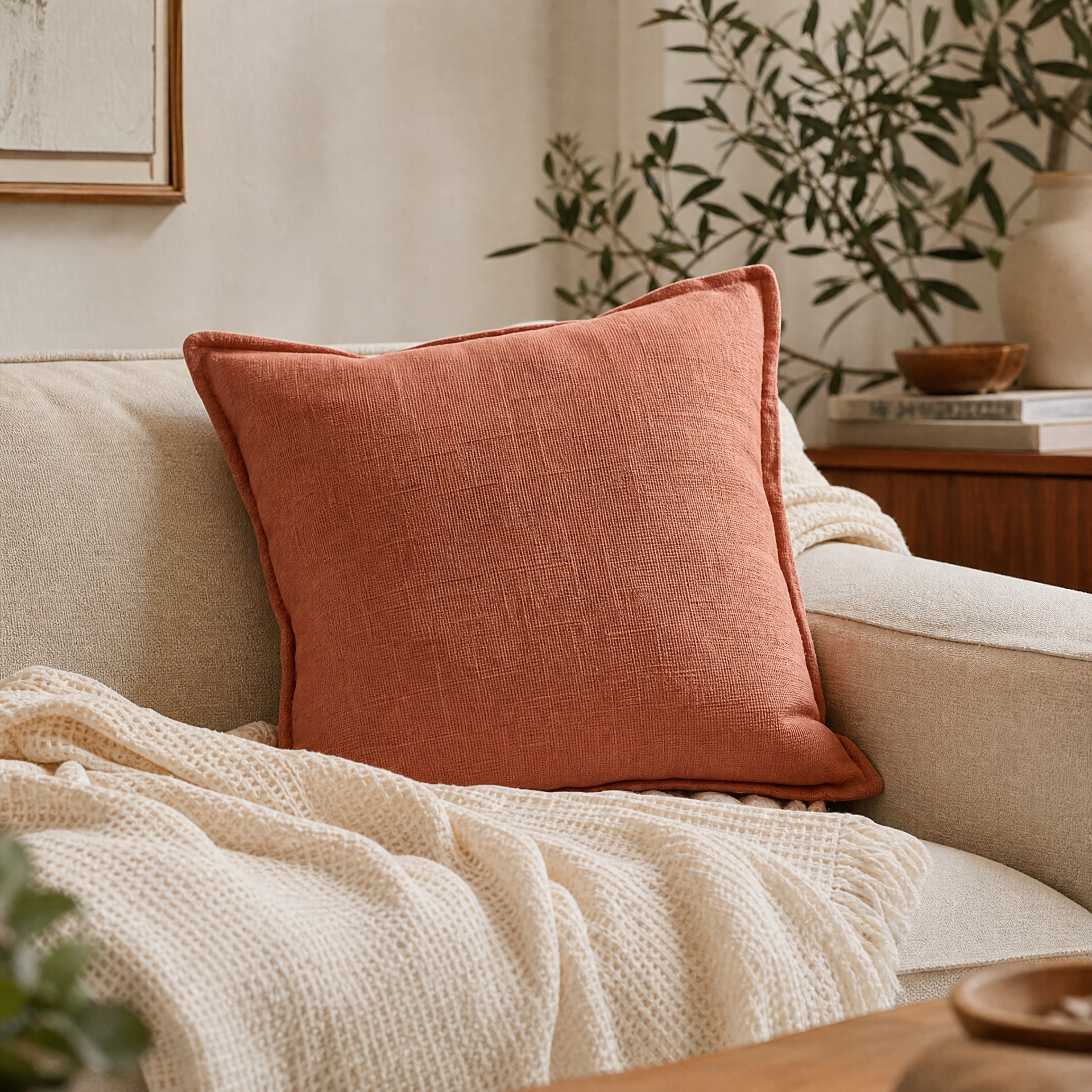Terracotta Cotton Cushion - lifestyle product view